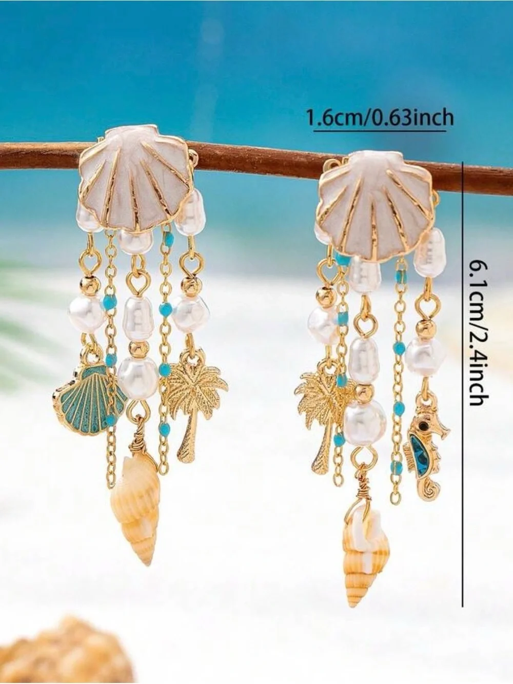 Seashell Drop Earrings with Pearls and Turquoise Accents